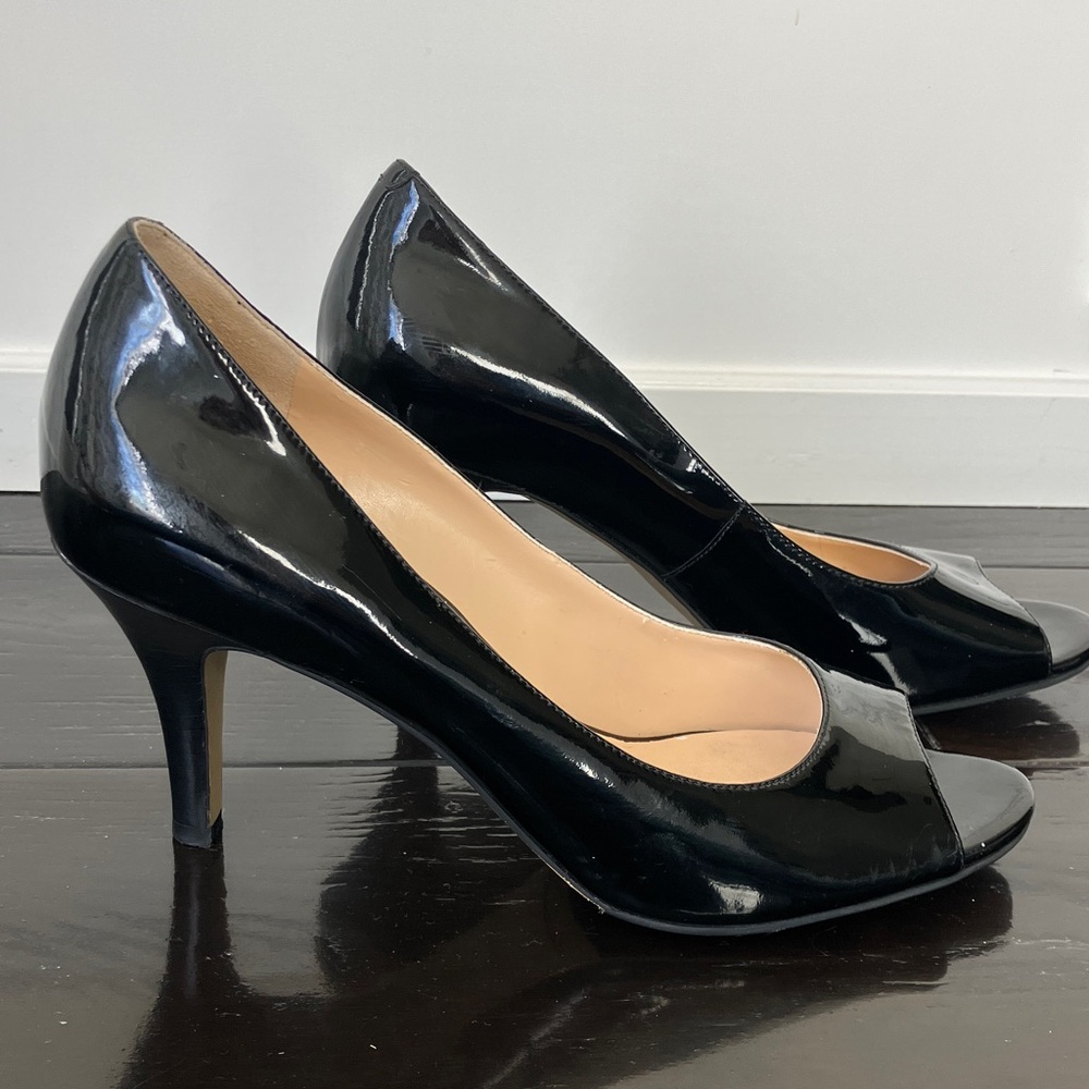 Cole Haan x NikeAir Black Patent Peep Toe 3” Heels Women’s Size 9B - Picture 2 of 5